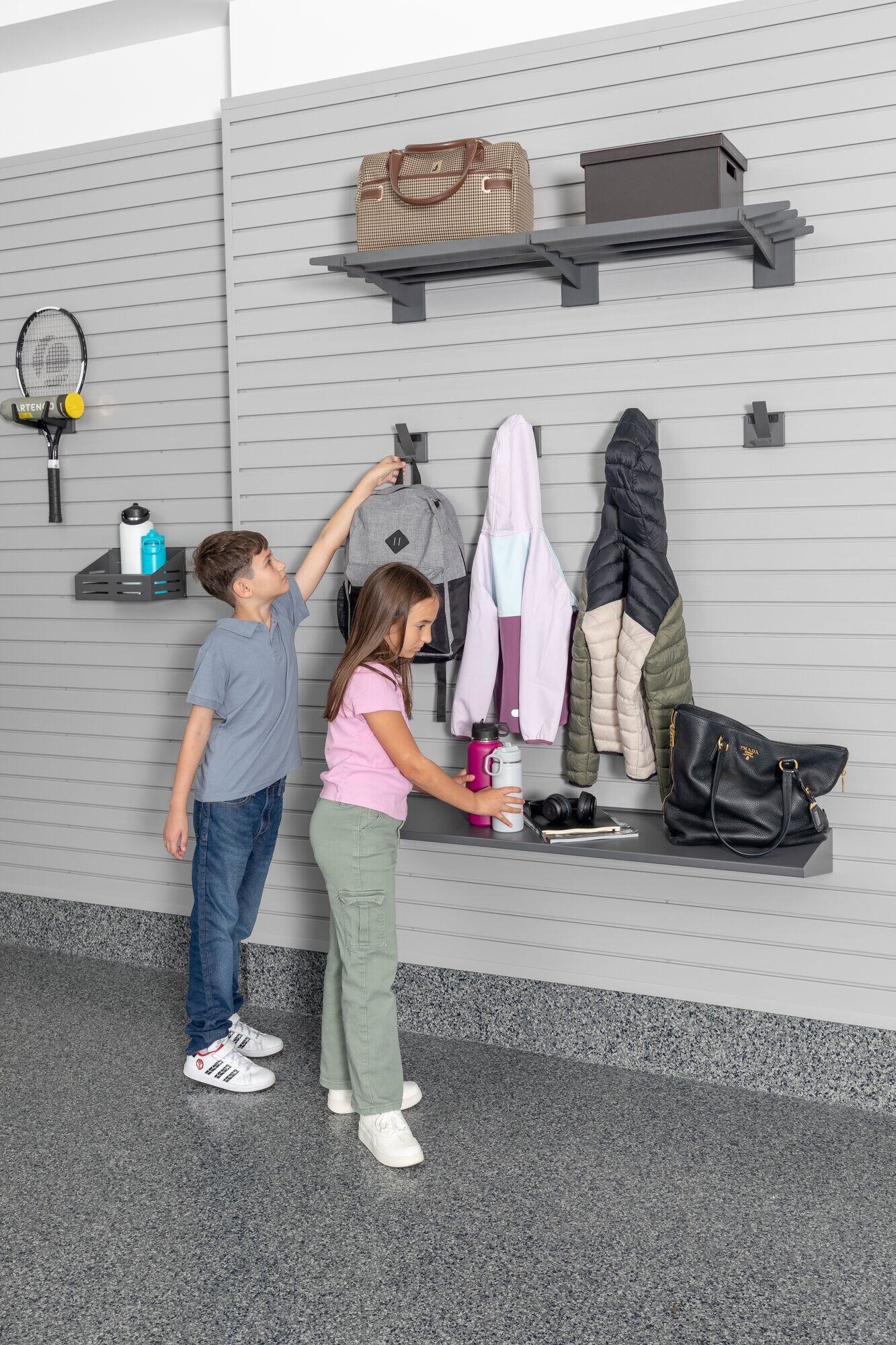 LINEA slatwall garage storage hooks and shelfs - Garage Living