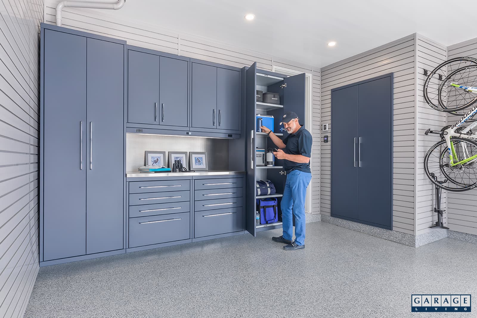Harbor Blue and cabinets details - Garage Living